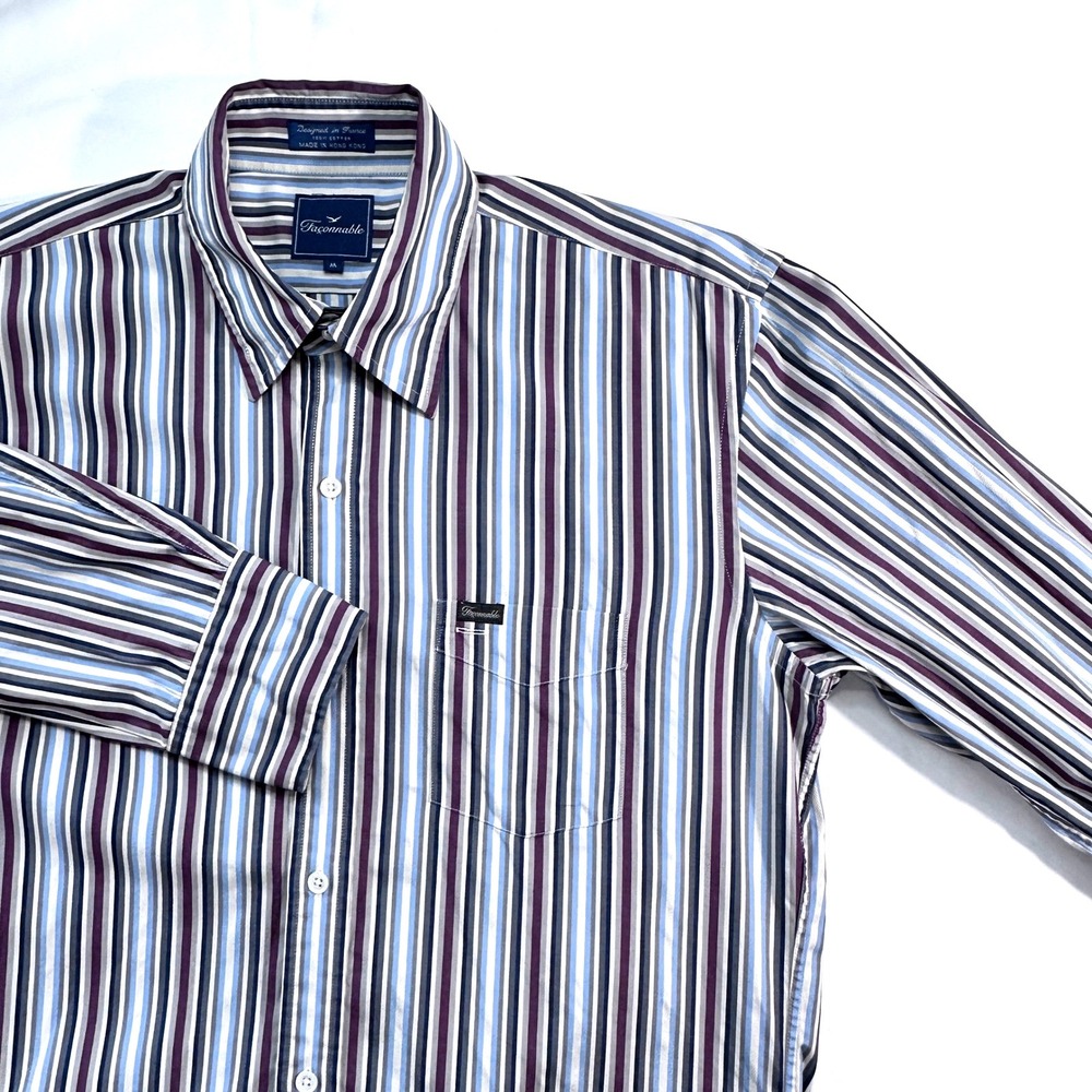 Faconnable Mens Striped Long‎ Sleeve Button Down Shirt Size M Medium